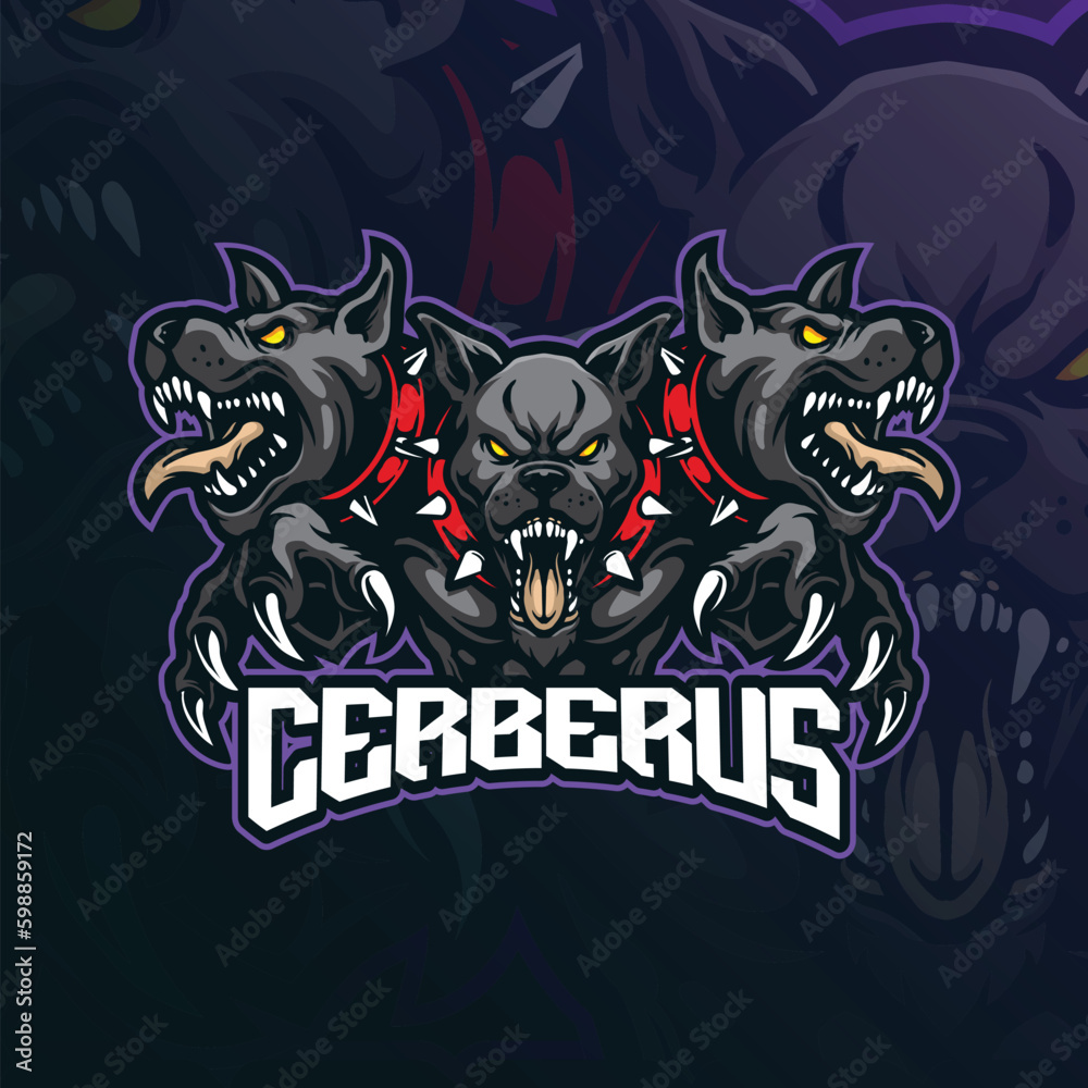 cerberus mascot logo design vector with modern illustration concept style for badge, emblem and t shirt printing. angry cerberus illustration for sport and esport team.