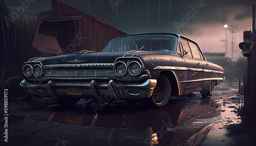 abandoned vintage muscle car in the junkyard