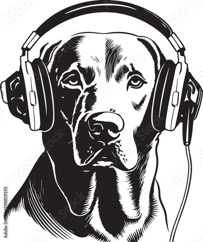 Dog head Labrador  in headphones, Vector illustration, SVG