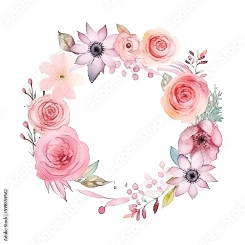 Water Color Pastel Flower and bloom, Wedding decorative perfect rectangle frame border, AI Generative
