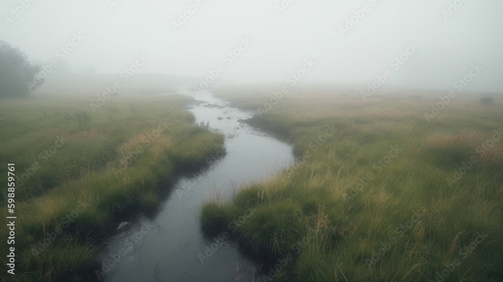 Lost in the Mist: A Winding Stream Disappears. Generative AI