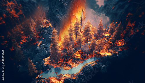 terrible forest wild fire, burned forest. AI generated
