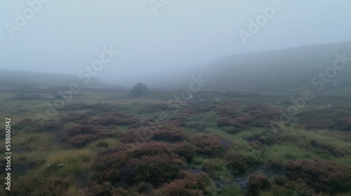 Lost in the Mist: A Summer Day on the Moorland. Generative AI