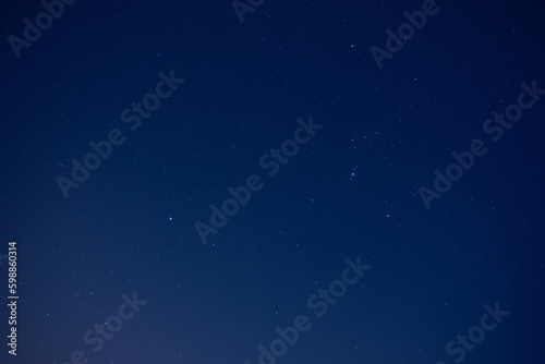 Orion constellation and various star clusters photographed with wide angle lens.