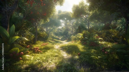 Landscape forest Plant and fruit, Forest Fruit tropical, Ai generated