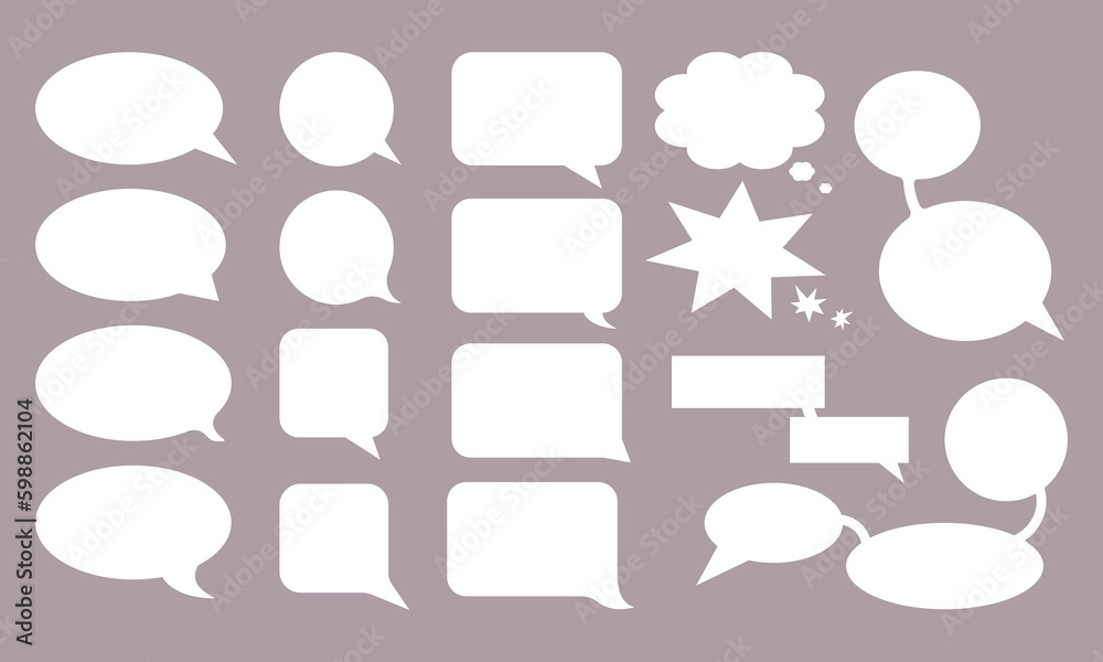 vector set of white bubbles for dialogue in different sizes and shapes for thoughts, chats, conversation in comics