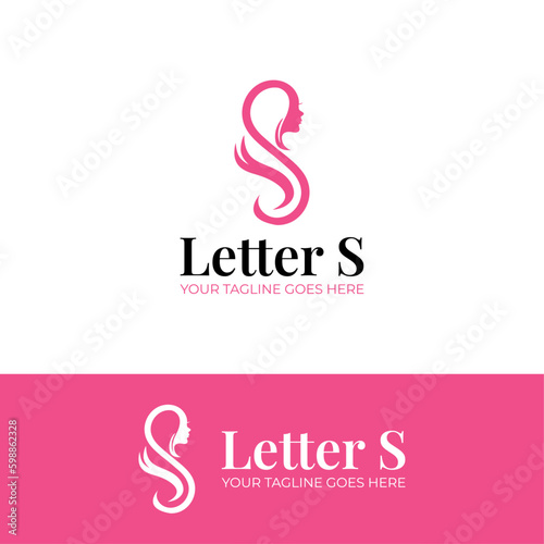 Initial Letter Logo Vector Design S shape beautiful woman silhouette, skincare logo, spa logo, health logo