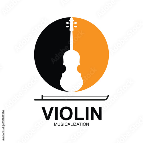 Violin Viola Fiddle Cello bass Contrabass music instrument silhouette logo design inspiration