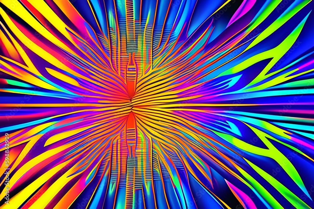 Neon rays kaleidoscope color pattern. Modern tile for wallpaper - generative ai