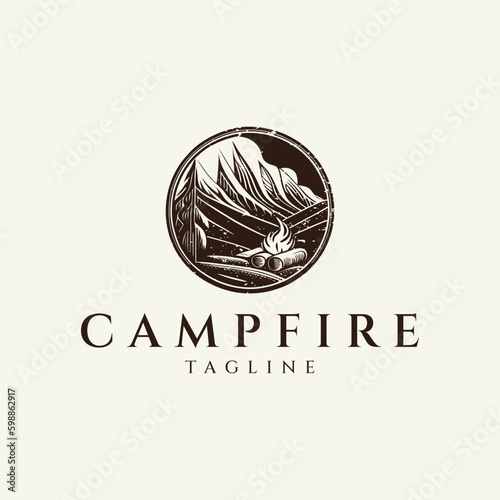 Campfire vintage logo design vector illustration
