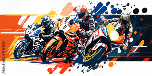 illustration of riding and race of a big bike in the circuit  the rider riding motorsport in the circuit. Ai generated