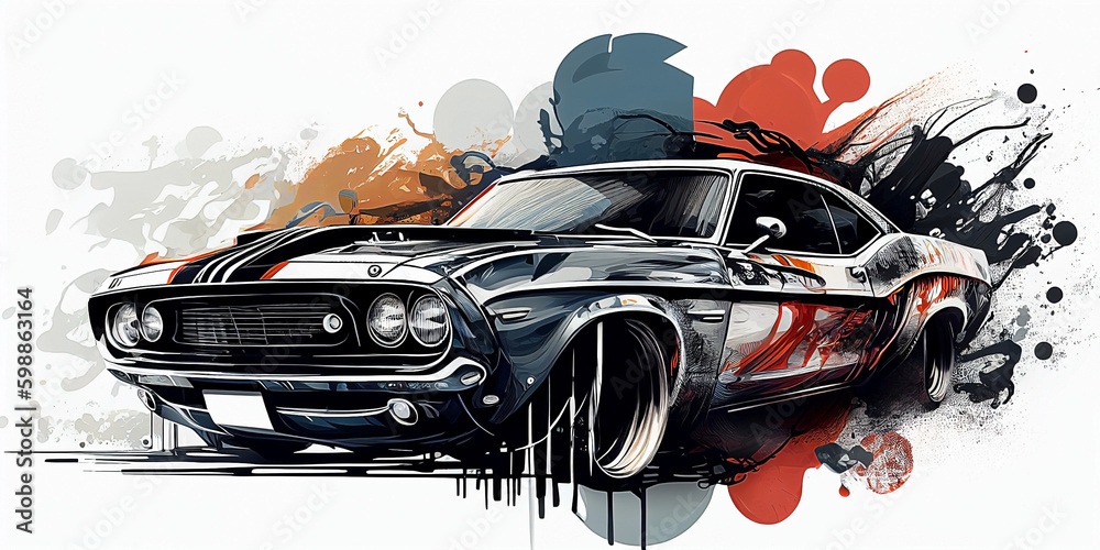 muscle car illustration on abstract background, AI generated