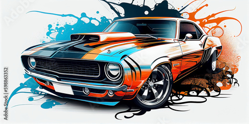 muscle car illustration on abstract background, AI generated