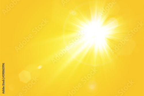 Warm sun on a yellow background. Leto.bliki solar rays.Оrange yellow background.