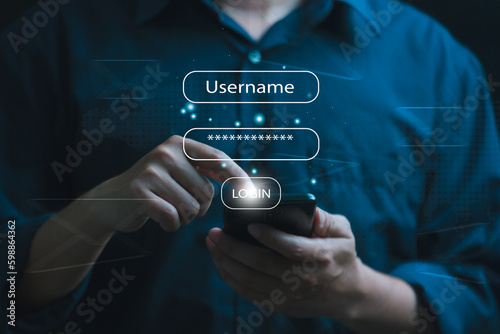 Businessman using smartphone login