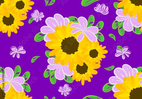 23050302 Floral scribble seamless on purple background