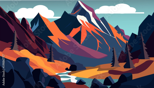 Mountain landscape flat illustration vector
