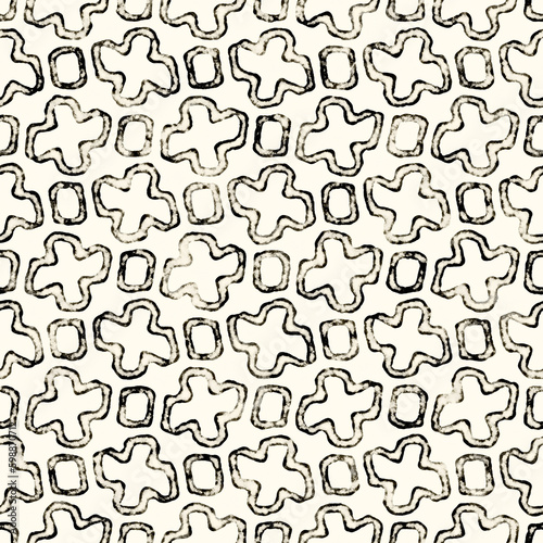 Ink Drawn Geometric Folk Graphic Motif Textured Pattern