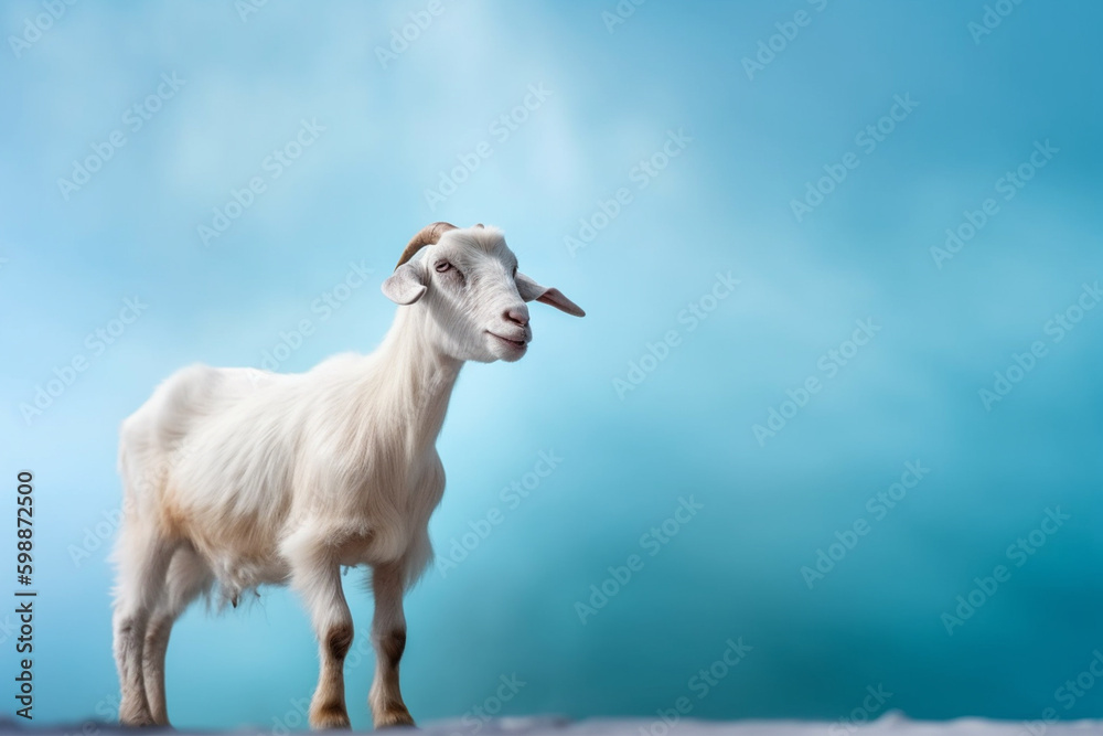 Obraz premium A potrait of cute animal goat with large empty background. generative ai