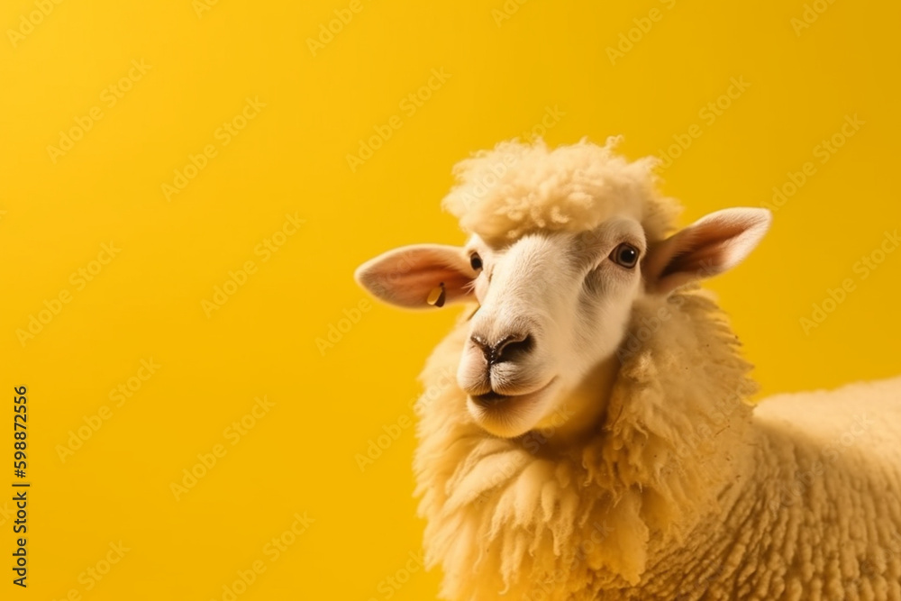 Obraz premium A potrait of cute animal sheep with large empty background. generative ai