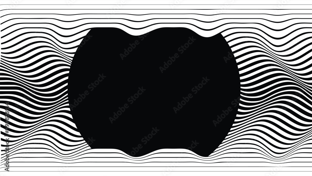 Abstract motion graphic design background . Black circle and horizontal lines . Transition shapes . Movement composition . Vector illustration