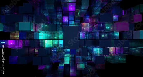 A dark background with various color blocks. Generative Ai. © Robotoyo