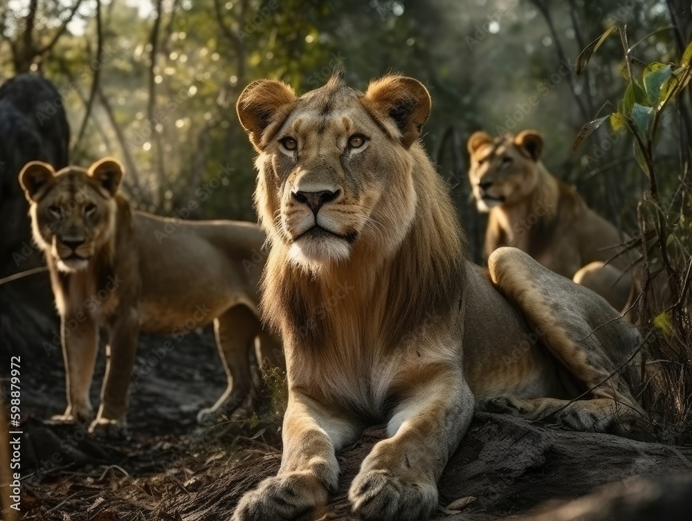 Group of Lion in natural habitat (generative AI) Group of Lion in natural habitat (generative AI)