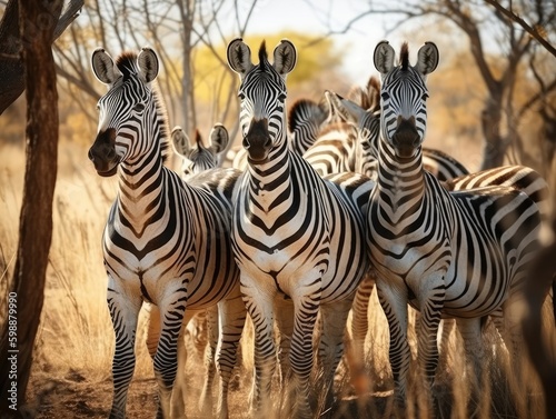 Group of Zebra in natural habitat  generative AI 