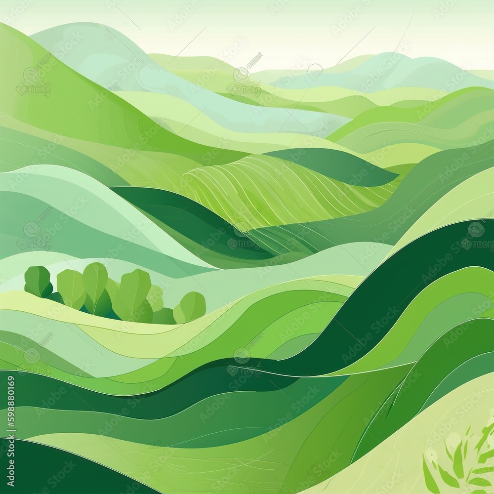abstract background with green hills. generative AI abstract background with green hills. generative AI