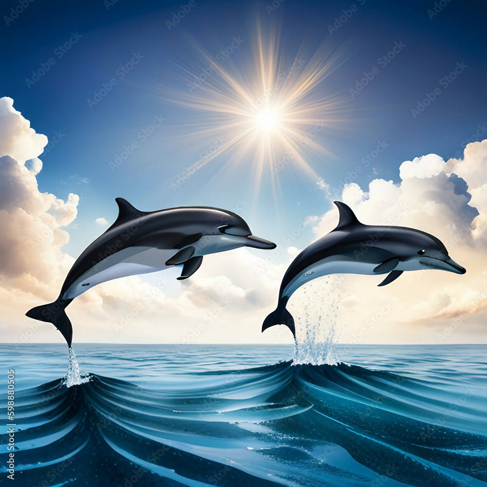 Obraz premium dolphins jumping into the sea