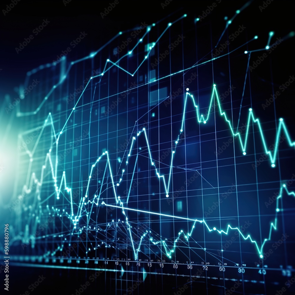 stock market graph on black. generative ai stock market graph on black. generative ai