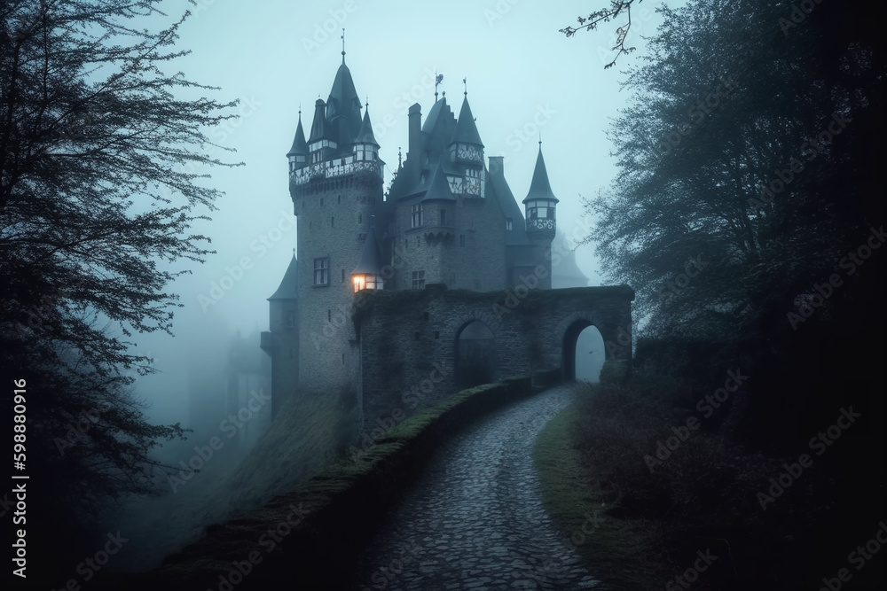 Old castle in the night. Generative ai Old castle in the night. Generative ai