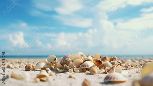 beautiful sea shells on the seashore. Generative Ai
