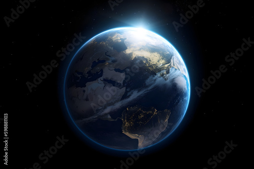 Earth globe on black background. Generative AI.