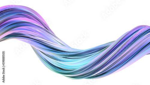 3D Rendering of abstract purple green twisted geometry shape. Modern minimal banner or wallpaper