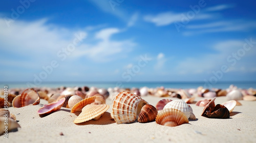 beautiful sea shells on the seashore. Generative Ai