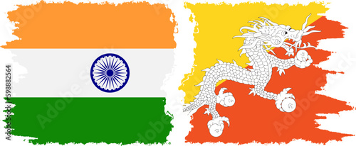 Bhutan and India grunge flags connection vector