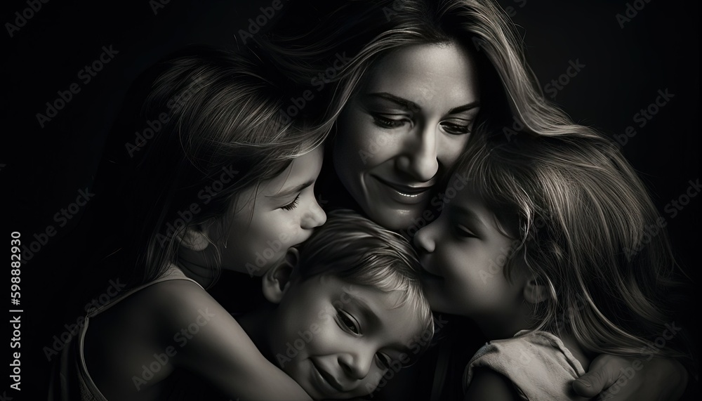 Fototapeta premium Portrait of a mother and kids, mothers day, womens day, generative ai