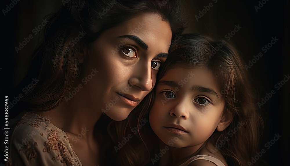 Indian mother and child in sharee, mothers day, womens day, generative ai Indian mother and child in sharee, mothers day, womens day, generative ai