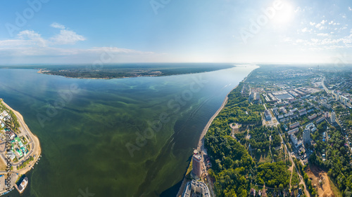 Cheboksary, Russia. Panorama of the city from the air. Volga River. Sunny day. Aerial view photo