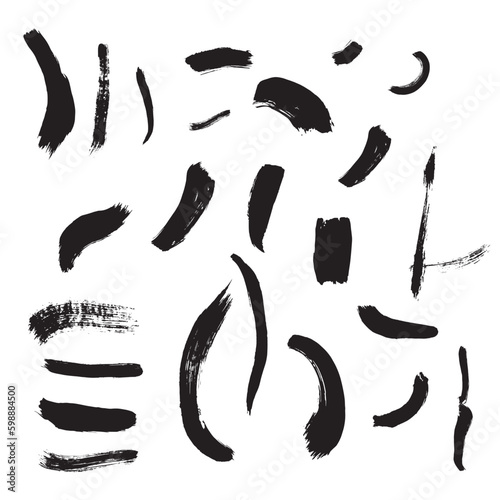 Set of Black ink vector brushstrokes on white background