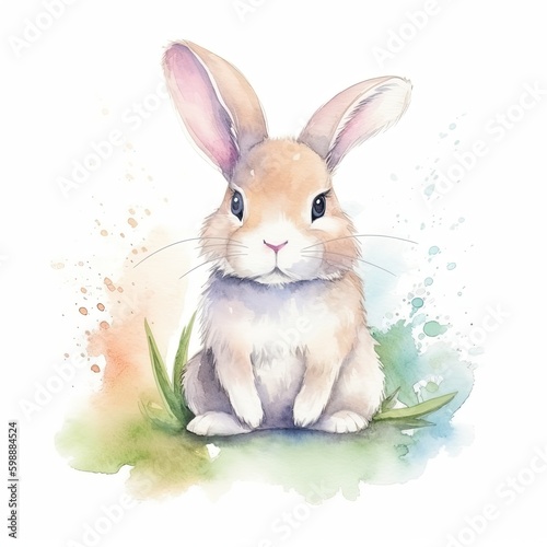 Cute Watercolour Bunny Rabbit Illustration, Handsketched watercolor bunny rabbit drawing painting neutral pastel colours