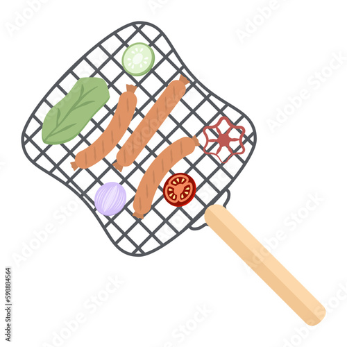 Delicious Grilled Sausages on an Iron Grill
