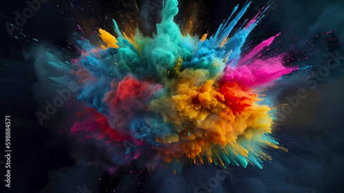 Color powder explosion of color cloud ink. Paint splash colorant with dye smoke blend background. Creative color ink or paint drips splash, color powder explode. Abstract background generative ai