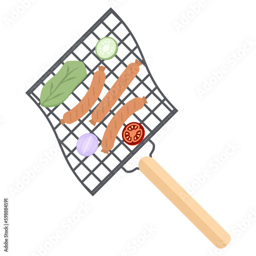 Delicious Grilled Sausages on an Iron Grill
