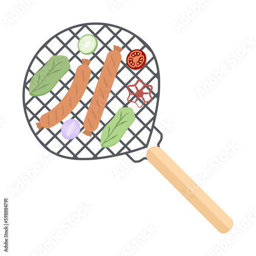 Delicious Grilled Sausages on an Iron Grill
