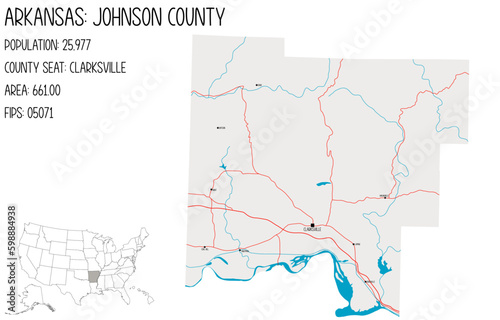 Large and detailed map of Johnson County in Arkansas, USA.