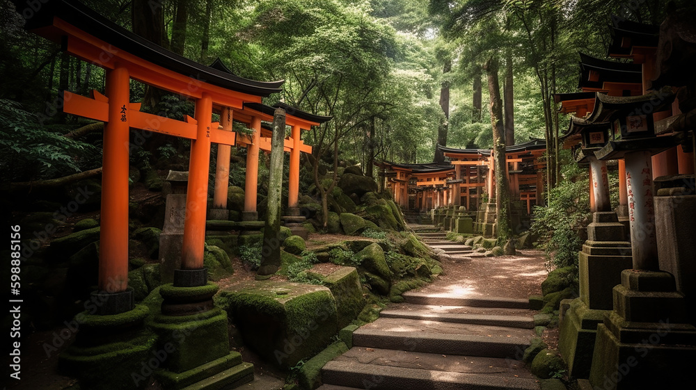 Fushimi Inari Taisha Shrine in Kyoto. Generative Ai Fushimi Inari Taisha Shrine in Kyoto. Generative Ai