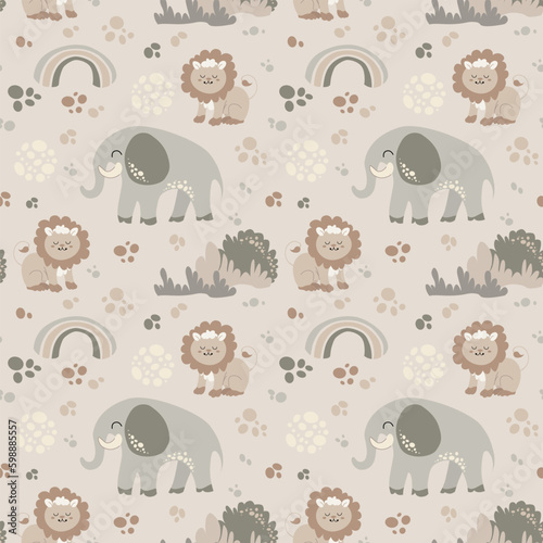Canvas Print Seamless pattern with cute wild animals childish.