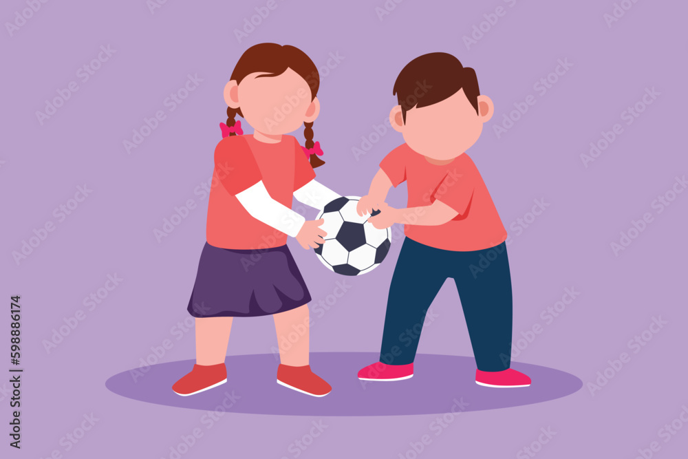 Character flat drawing little girl and boy brother sister fighting over ...